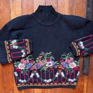 Christmas Ann Taylor Floral Knit Sweater with Multicolor Design